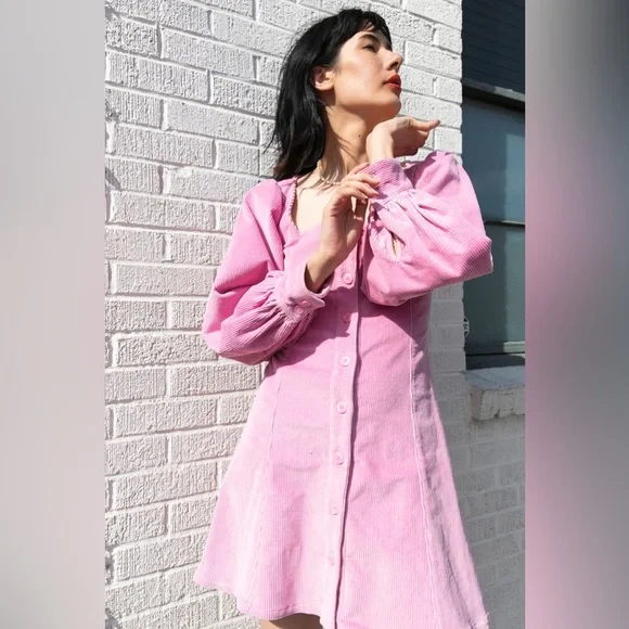 STAUD Pink Corduroy Dress, size small - Picture 2 of 4